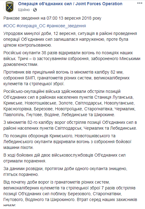 На Донбассе за сутки ранены двое украинских военных